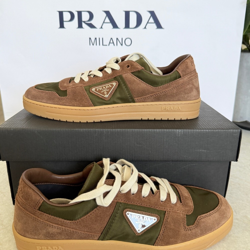 Prada Milano 2EE364 Men Brown/Green Suede Fabric Downtown Sneakers shoes UK 9 - Picture 2 of 16